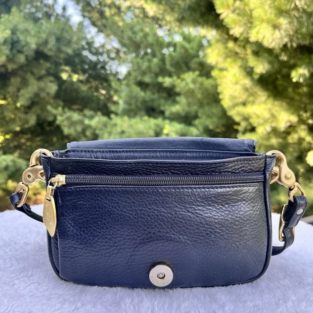 Libaire‎ Classic East West Handbag Pebbled Leather Purse Black Flap Front Brass